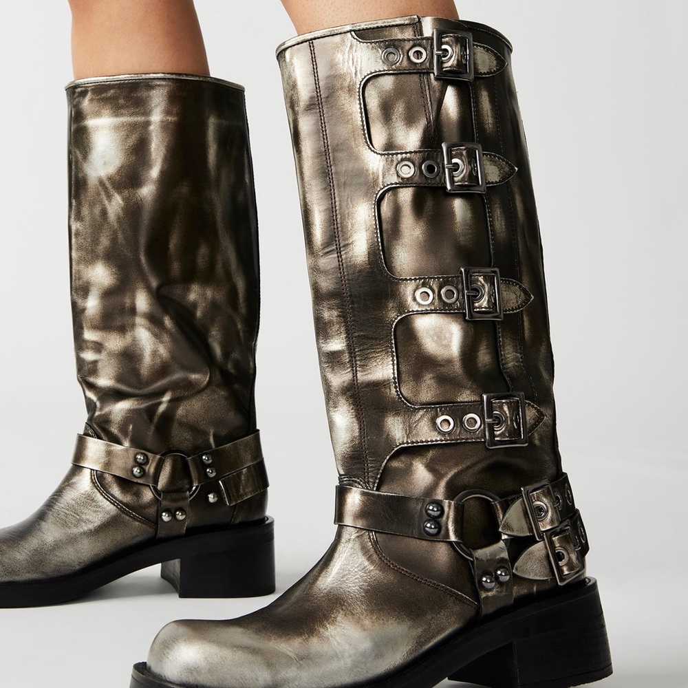 Steve Madden Metallic Silver Over-the-Knee Buckle Boots